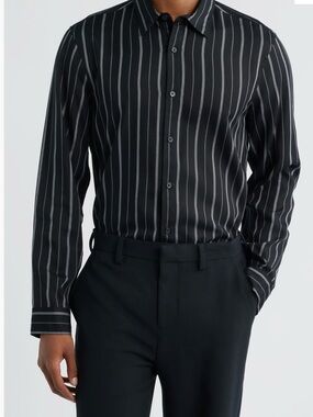 Men's Black Vertical Pinstripe Dress Shirt